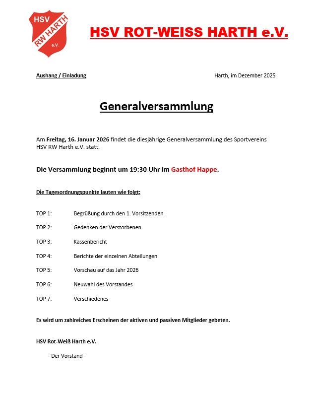 Generalversammlung HSV